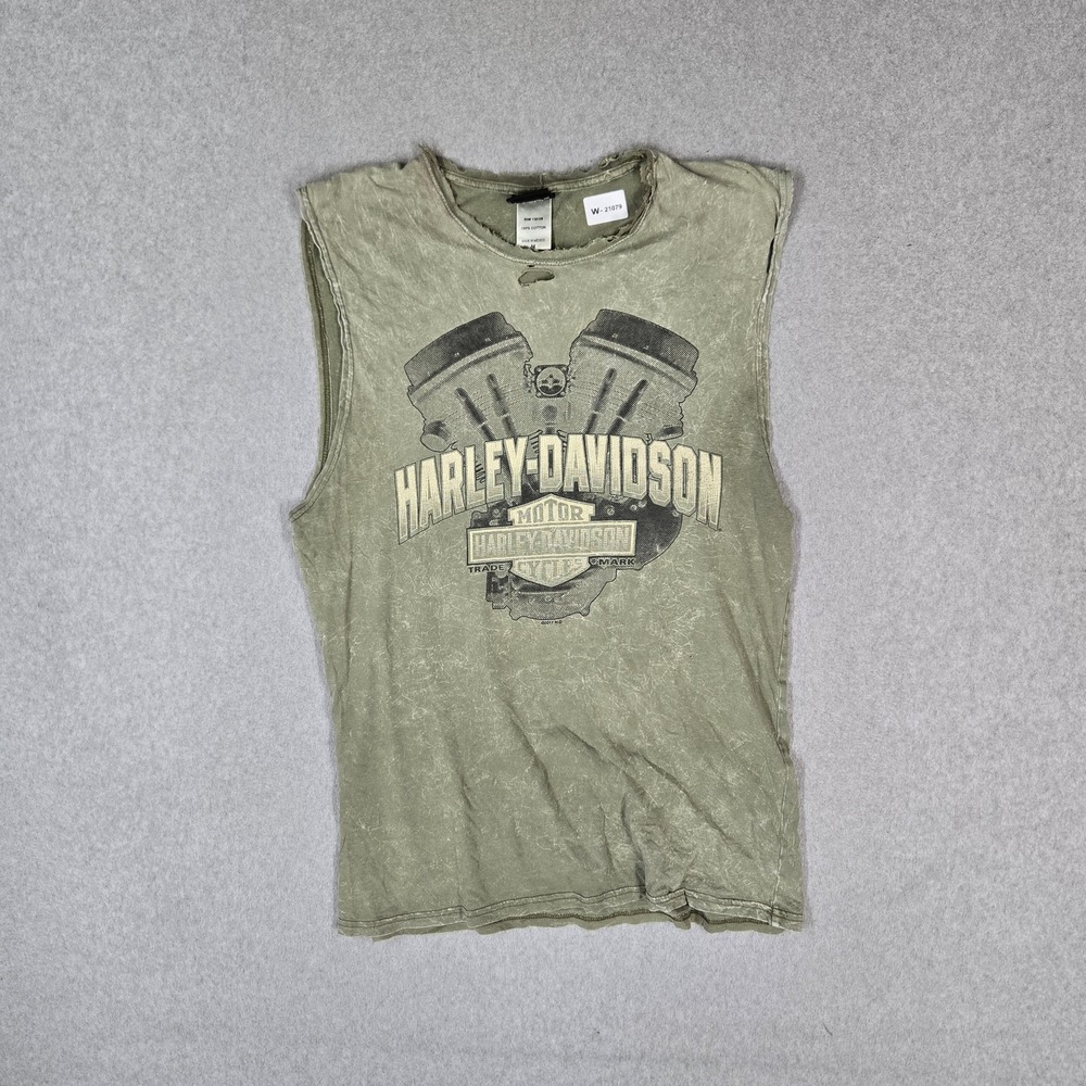 Harley-Davidson Men Tank Top M Green Appleton Wisconsin Distressed Logo READ